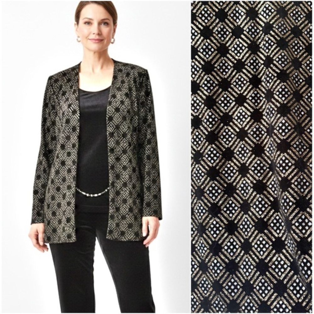 R&M Richards Karen Kwong Black Silver Gold Brocade Evening Jacket Size Large